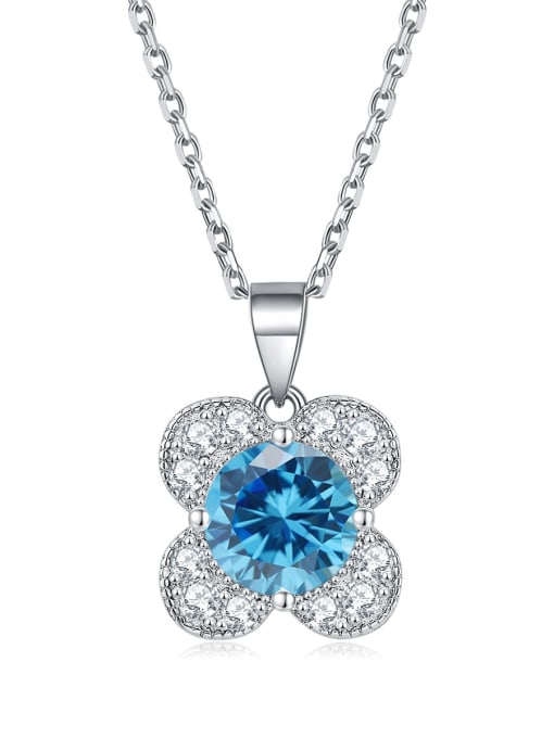 Sea blue [March] 925 Sterling Silver Birthstone Flower Dainty Necklace